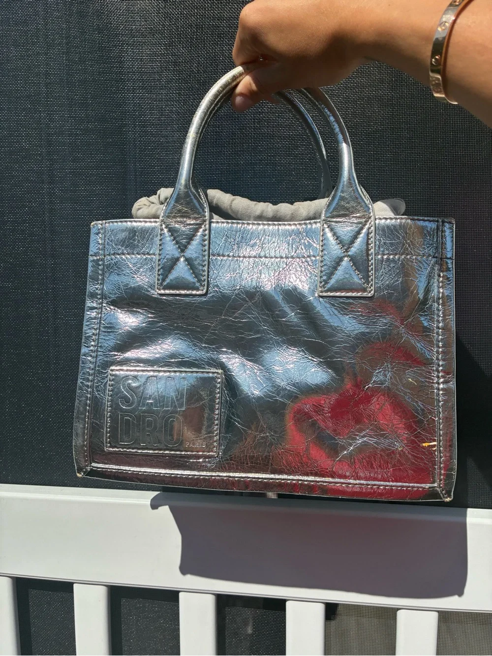Sandro Metallic Silver Satchel Bag